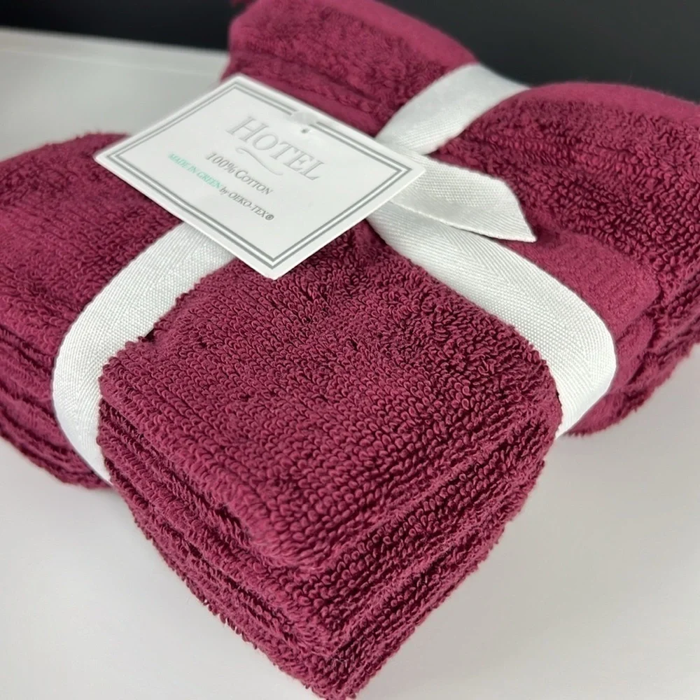 HOTEL Bath Towel Set Burgundy 100% Cotton Soft Absorbent - 8 Piece Set - NEW